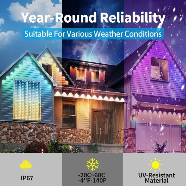 Alt view image 2 of 7 - 50ft Permanent Outdoor Lights for Mother's Day, IP67 Waterproof with App & Remote Control, Courtyard Party Light Strips Flexible Outdoor DIY Tape Lights for Balcony Deck Garden