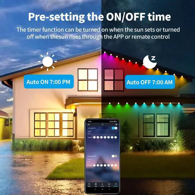 Alt view image 4 of 7 - 50ft Permanent Outdoor Lights for Mother's Day, IP67 Waterproof with App & Remote Control, Courtyard Party Light Strips Flexible Outdoor DIY Tape Lights for Balcony Deck Garden