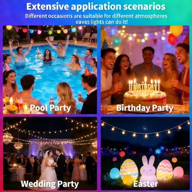 Alt view image 6 of 7 - 50ft Permanent Outdoor Lights for Mother's Day, IP67 Waterproof with App & Remote Control, Courtyard Party Light Strips Flexible Outdoor DIY Tape Lights for Balcony Deck Garden