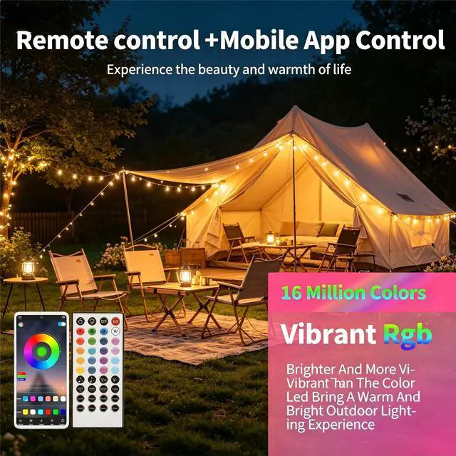 Alt view image 5 of 7 - 50ft Permanent Outdoor Lights for Mother's Day, IP67 Waterproof with App & Remote Control, Courtyard Party Light Strips Flexible Outdoor DIY Tape Lights for Balcony Deck Garden