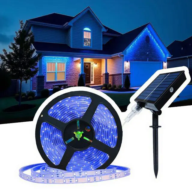 Main image of UT Solar LED Strip Lights Outdoor, 16.4ft 280LEDs, Solar Powered Blue Light LED Strip with 8 Lighting Modes IP67 Waterproof 2835 SMD Rope Lights for Garden Trees Christmas Party Decor