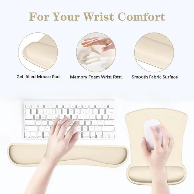 Alt view image 4 of 7 - Ergonomic Wrist Rest Support for Mouse Pad and Keyboard Set, Comfortable Memory Foam Keyboard Pad and Soft Gel Mouse Pad, Easy Typing and Pain Relief for Gaming, Office, Laptop, Apricot