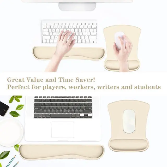 Alt view image 7 of 7 - Ergonomic Wrist Rest Support for Mouse Pad and Keyboard Set, Comfortable Memory Foam Keyboard Pad and Soft Gel Mouse Pad, Easy Typing and Pain Relief for Gaming, Office, Laptop, Apricot