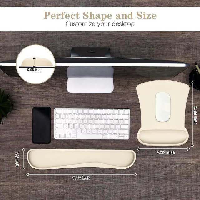 Alt view image 3 of 7 - Ergonomic Wrist Rest Support for Mouse Pad and Keyboard Set, Comfortable Memory Foam Keyboard Pad and Soft Gel Mouse Pad, Easy Typing and Pain Relief for Gaming, Office, Laptop, Apricot
