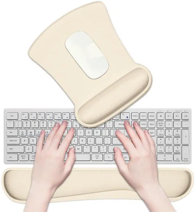 Alt view image 6 of 7 - Ergonomic Wrist Rest Support for Mouse Pad and Keyboard Set, Comfortable Memory Foam Keyboard Pad and Soft Gel Mouse Pad, Easy Typing and Pain Relief for Gaming, Office, Laptop, Apricot