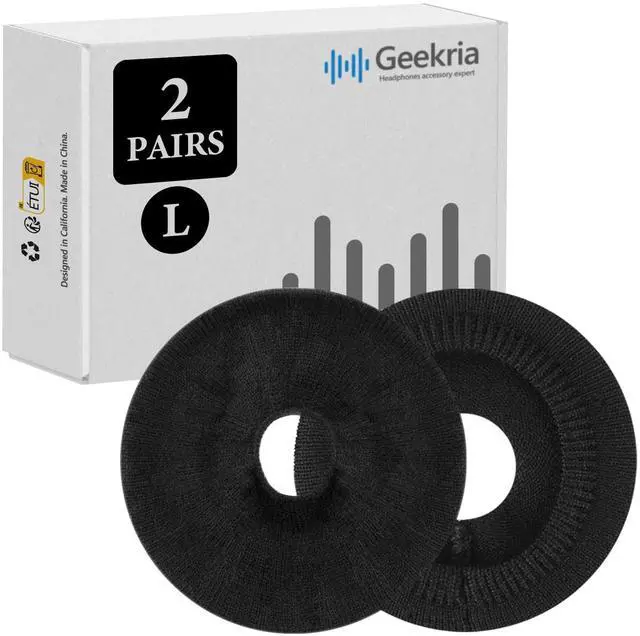 Main image of 2 Pairs Knit Headphones Ear Covers - Product Safety Certified - Washable & Stretchable Sanitary Protectors for Over-Ear Headsets, Sweat Pads for Gym, Gaming (Size L/Black)