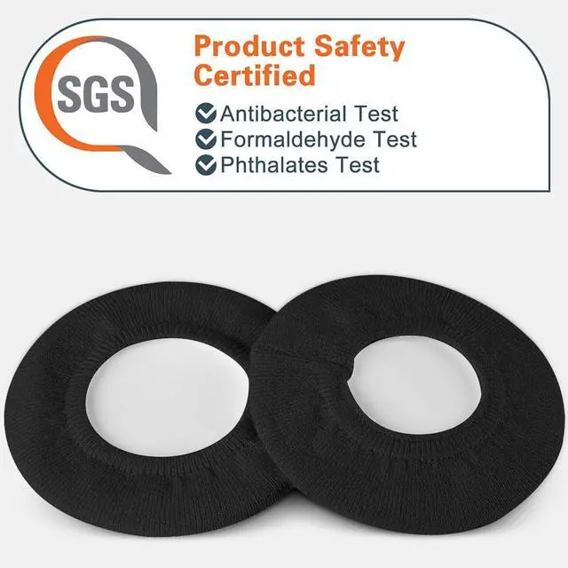 Alt view image 2 of 6 - 2 Pairs Knit Headphones Ear Covers - Product Safety Certified - Washable & Stretchable Sanitary Protectors for Over-Ear Headsets, Sweat Pads for Gym, Gaming (Size L/Black)