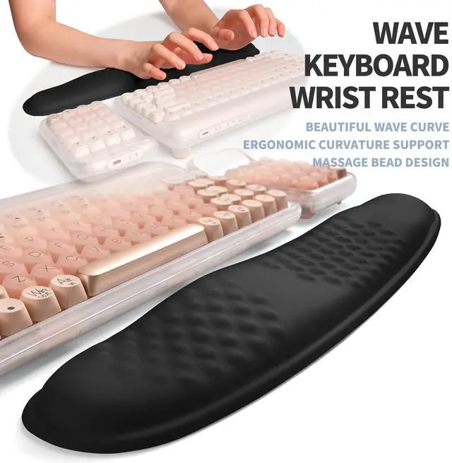 Alt view image 2 of 6 - 2-in-1 Ergonomic Set, Wave Keyboard Wrist Rest and Massage Slope Mouse Pad Wrist Support, Rebound Memory Foam for Relieve Carpal Tunnel Syndrome and Wrist Pain (Black)