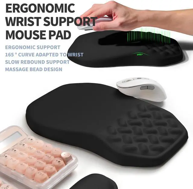 Alt view image 3 of 6 - 2-in-1 Ergonomic Set, Wave Keyboard Wrist Rest and Massage Slope Mouse Pad Wrist Support, Rebound Memory Foam for Relieve Carpal Tunnel Syndrome and Wrist Pain (Black)