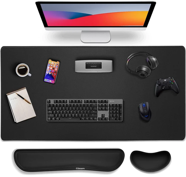 Main image of 4 in 1 Mouse Pad and Keyboard Wrist Rest Set, Large Mouse Pad with Memory Foam Wrist Support Pad for Desk with Coaster, Easy Typing Pain Relief, Gaming Office Home, 31.5x12 inch, Black