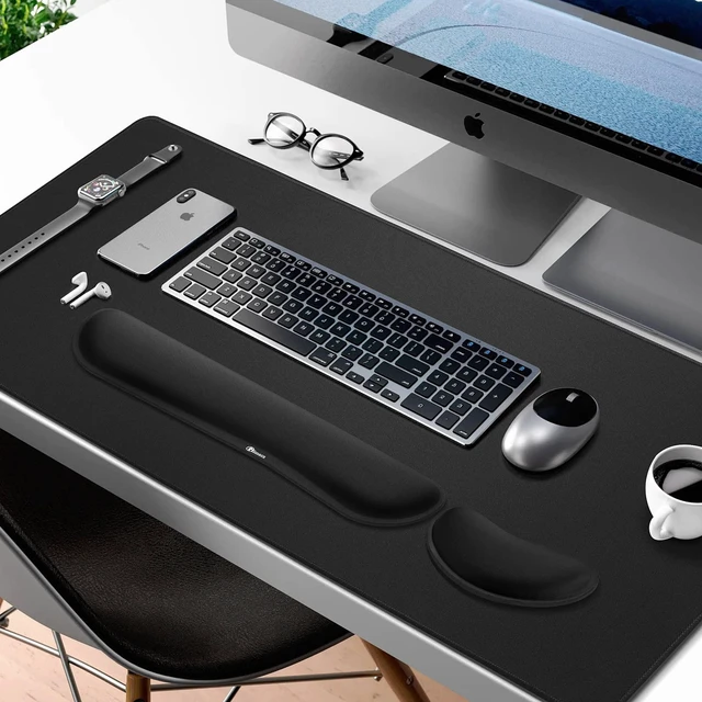 Alt view image 2 of 7 - 4 in 1 Mouse Pad and Keyboard Wrist Rest Set, Large Mouse Pad with Memory Foam Wrist Support Pad for Desk with Coaster, Easy Typing Pain Relief, Gaming Office Home, 31.5x12 inch, Black