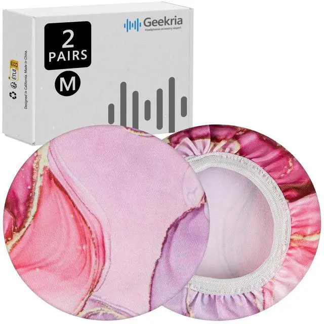 Main image of NOVA 2 Pairs Flex Fabric Headphones Ear Covers - Product Safety Certified - Washable & Stretchable Earcup Protectors for Over-Ear Headsets, Sweat Pads for Gym (Size M/Pink Marble)