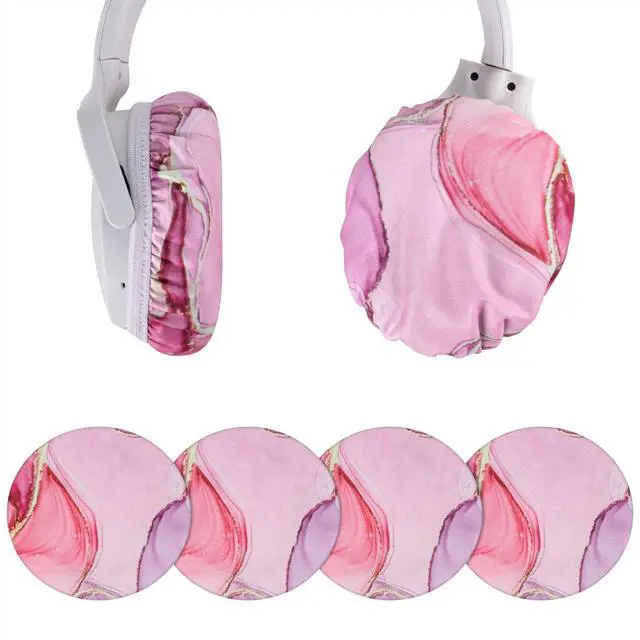 Alt view image 3 of 6 - NOVA 2 Pairs Flex Fabric Headphones Ear Covers - Product Safety Certified - Washable & Stretchable Earcup Protectors for Over-Ear Headsets, Sweat Pads for Gym (Size M/Pink Marble)