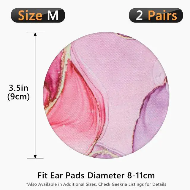 Alt view image 6 of 6 - NOVA 2 Pairs Flex Fabric Headphones Ear Covers - Product Safety Certified - Washable & Stretchable Earcup Protectors for Over-Ear Headsets, Sweat Pads for Gym (Size M/Pink Marble)