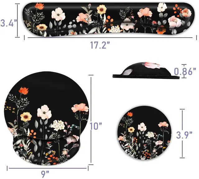Alt view image 5 of 7 - Ergonomic Mouse Pad with Wrist Rest and Keyboard Wrist Rest, Wrist Rest for Computer Keyboard, Easy Typing, Pain Relief, Black Mouse Pad with Wrist Support for Gaming,Office, Laptop, Garden Flowers