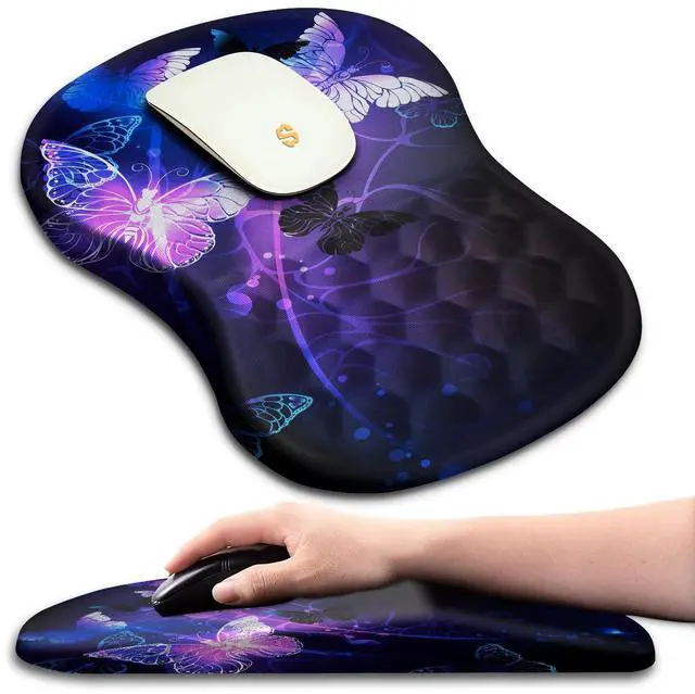 Main image of Ergonomic Mouse Pad with Wrist Rest Support, Massage Design Mouse pad Relief Carpal Tunnel Pain, Entire Memory Foam Non-Slip Mouse Pad, Computer Mouse Pads for Wireless Mouse Pad, Cool Butterfly