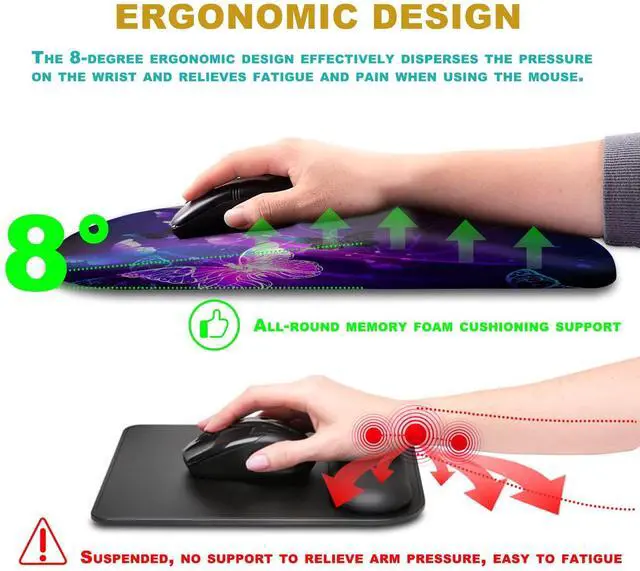 Alt view image 5 of 7 - Ergonomic Mouse Pad with Wrist Rest Support, Massage Design Mouse pad Relief Carpal Tunnel Pain, Entire Memory Foam Non-Slip Mouse Pad, Computer Mouse Pads for Wireless Mouse Pad, Cool Butterfly