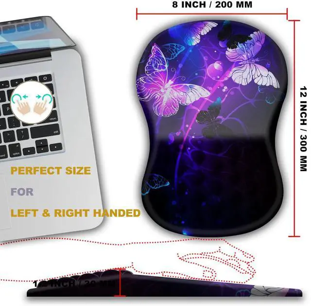 Alt view image 4 of 7 - Ergonomic Mouse Pad with Wrist Rest Support, Massage Design Mouse pad Relief Carpal Tunnel Pain, Entire Memory Foam Non-Slip Mouse Pad, Computer Mouse Pads for Wireless Mouse Pad, Cool Butterfly