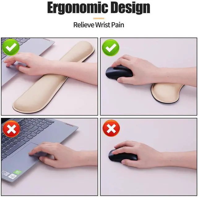 Alt view image 3 of 7 - Leather Desk Pad and Keyboard Wrist Rest, Large Mouse Pad + Keyboard Pad+Mouse Wrist Support, Non-Slip Desk Mat Protector for Office, Home(31.5×15.7 Inches,Beige)