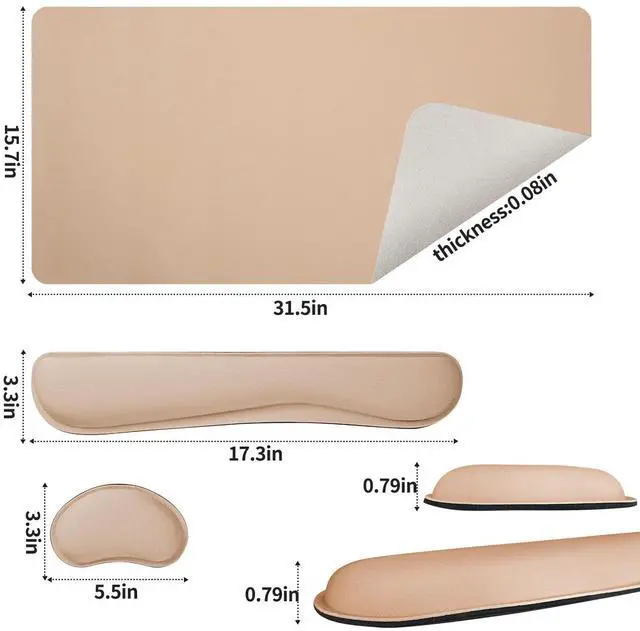 Alt view image 4 of 7 - Leather Desk Pad and Keyboard Wrist Rest, Large Mouse Pad + Keyboard Pad+Mouse Wrist Support, Non-Slip Desk Mat Protector for Office, Home(31.5×15.7 Inches,Beige)