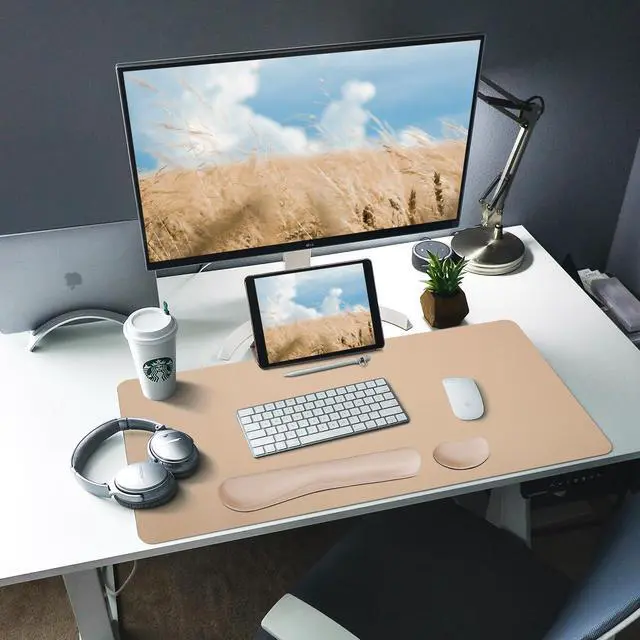 Alt view image 7 of 7 - Leather Desk Pad and Keyboard Wrist Rest, Large Mouse Pad + Keyboard Pad+Mouse Wrist Support, Non-Slip Desk Mat Protector for Office, Home(31.5×15.7 Inches,Beige)