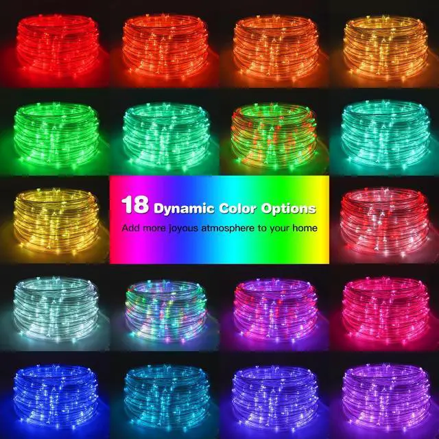 Alt view image 2 of 7 - 50FT 150 LED Solar Rope Lights, 18 Colors with Timer, 5 Modes, Waterproof Plug-in Remote Control Camping String Lights for Outside, Camping, Classroom, Party, Festival Decoration Solar Lights Outdoor