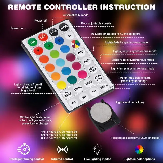 Alt view image 3 of 7 - 50FT 150 LED Solar Rope Lights, 18 Colors with Timer, 5 Modes, Waterproof Plug-in Remote Control Camping String Lights for Outside, Camping, Classroom, Party, Festival Decoration Solar Lights Outdoor