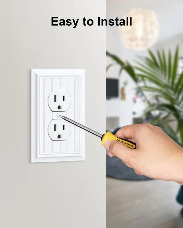 Alt view image 6 of 7 - 6-Pack Classic Beadboard Natural Bamboo Fiber Duplex Outlet Cover Plate, | Decorative Switch Plates and Outlet Covers, Wall Plates for Electrical Outlets, 1 Gang Receptacle Cover, Pure White
