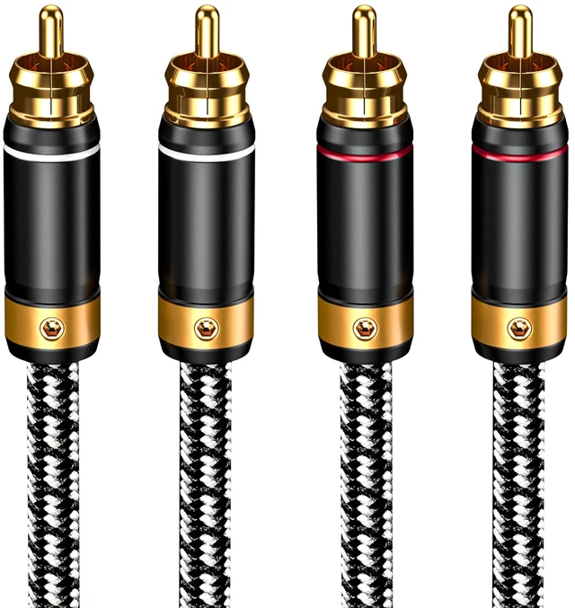 Main image of 2 RCA to 2 RCA Audio Cable Silvered-Plated OFC Core 24K Gold-Plated Pure Copper Shell Braided for Home Theater HDTV Amplifiers Hi-Fi Systems Speakers and More (9.8FT/3m)