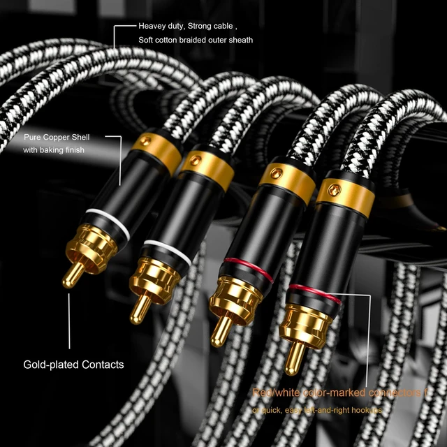 Alt view image 2 of 7 - 2 RCA to 2 RCA Audio Cable Silvered-Plated OFC Core 24K Gold-Plated Pure Copper Shell Braided for Home Theater HDTV Amplifiers Hi-Fi Systems Speakers and More (9.8FT/3m)