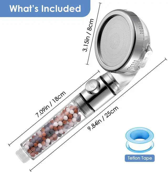 Alt view image 6 of 6 - High Pressure Handheld Shower Head with Filter, Hard Water Softener Water Purifying Filtered Showerheads with Filter Beads, Shower Head Kits (No Hose and Bracket)