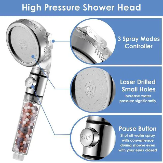 Alt view image 5 of 6 - High Pressure Handheld Shower Head with Filter, Hard Water Softener Water Purifying Filtered Showerheads with Filter Beads, Shower Head Kits (No Hose and Bracket)