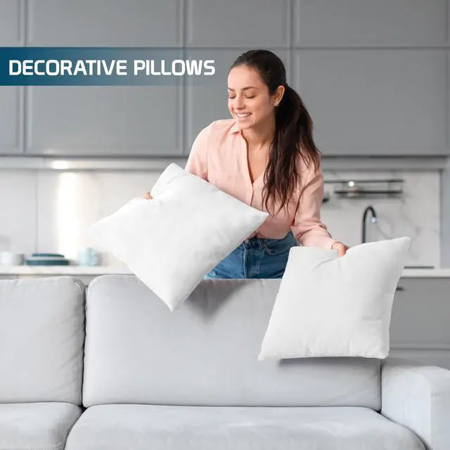Alt view image 3 of 5 - Throw Pillows (Set of 4, White) 18 x 18 Inches Down Alternative Pillows for Bed, Sofa, and Couch - Fluffy Decorative Stuffer Pillow for Indoors & Outdoors