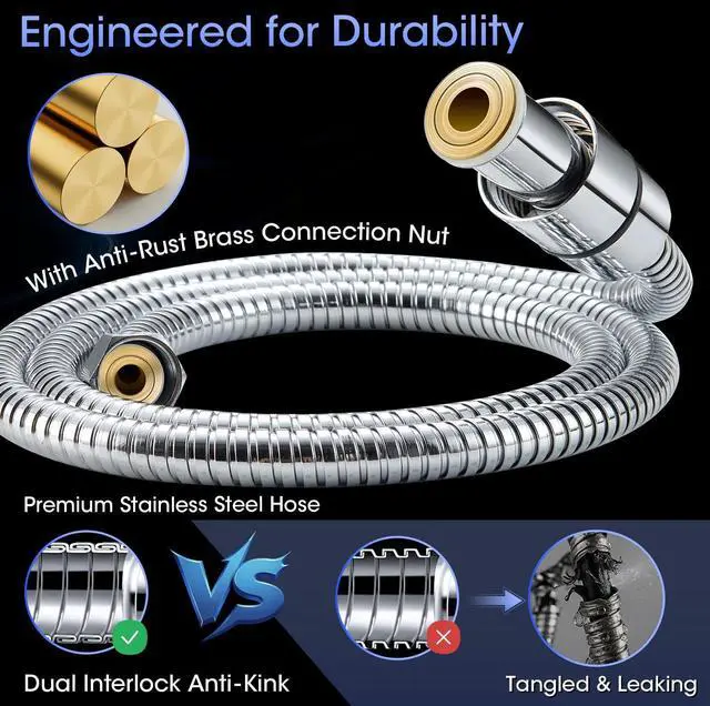 Alt view image 7 of 7 - Shower Head with Handheld, High Pressure 10 Spray Built-in Pause & Power Wash, Anti-clog Nozzles, Detachable Hand Held Showerhead with Leakproof Stainless Steel Hose&Adjustable Overhead Bracket Chrome