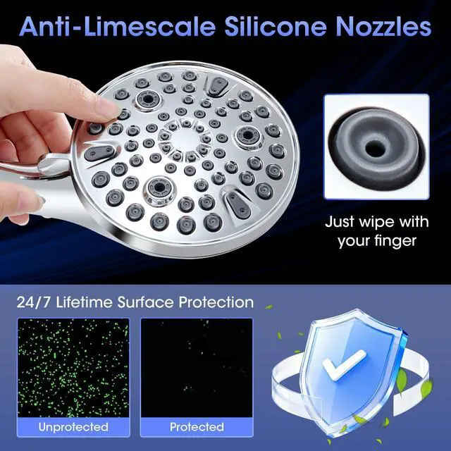 Alt view image 5 of 7 - Shower Head with Handheld, High Pressure 10 Spray Built-in Pause & Power Wash, Anti-clog Nozzles, Detachable Hand Held Showerhead with Leakproof Stainless Steel Hose&Adjustable Overhead Bracket Chrome