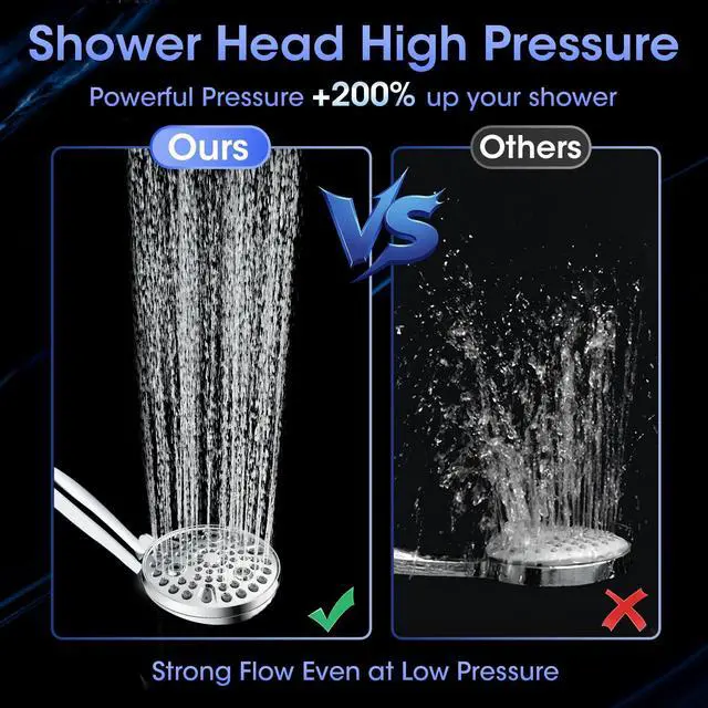 Alt view image 4 of 7 - Shower Head with Handheld, High Pressure 10 Spray Built-in Pause & Power Wash, Anti-clog Nozzles, Detachable Hand Held Showerhead with Leakproof Stainless Steel Hose&Adjustable Overhead Bracket Chrome