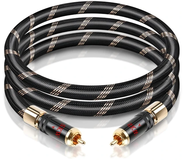 Main image of Audiophile Digital Coaxial Subwoofer RCA Cable Locking Plugs 16.4ft/5m Dual-shielded, Ultra-high Purity Copper, Foam-PE Dielectric, Nylon-braided Jacket, CD/DAC to AV Receiver and Subwoofer