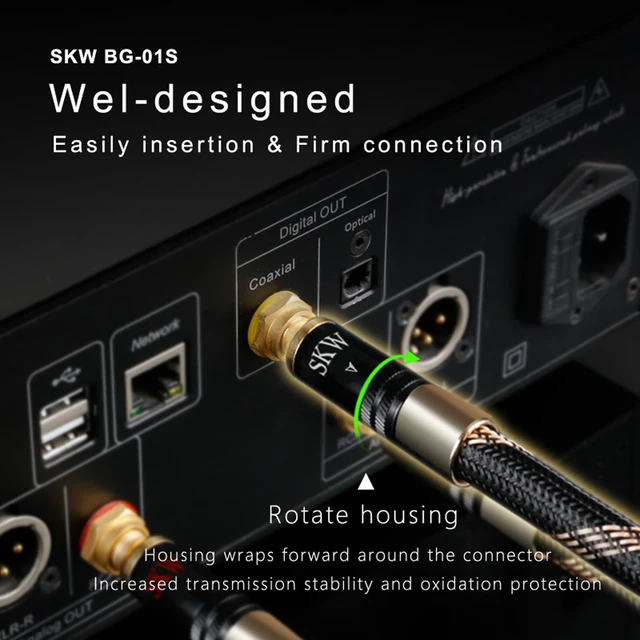 Alt view image 4 of 6 - Audiophile Digital Coaxial Subwoofer RCA Cable Locking Plugs 16.4ft/5m Dual-shielded, Ultra-high Purity Copper, Foam-PE Dielectric, Nylon-braided Jacket, CD/DAC to AV Receiver and Subwoofer