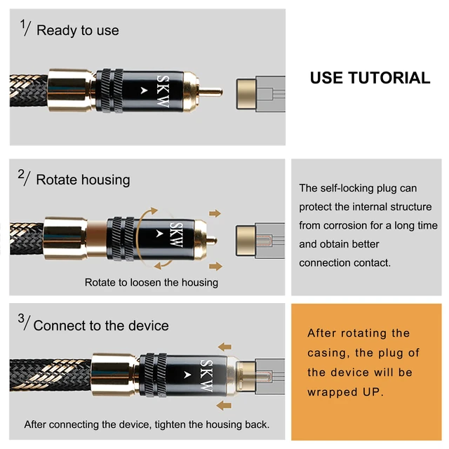 Alt view image 3 of 7 - Audiophile Series 9.8ft/3m Locking 2RCA Cable, Secure-Fit Connection Heavy-duty 10mm noise-damping jacket, 24K gold-plated locking plugs, low-loss signal path, high-end turntables and preamps