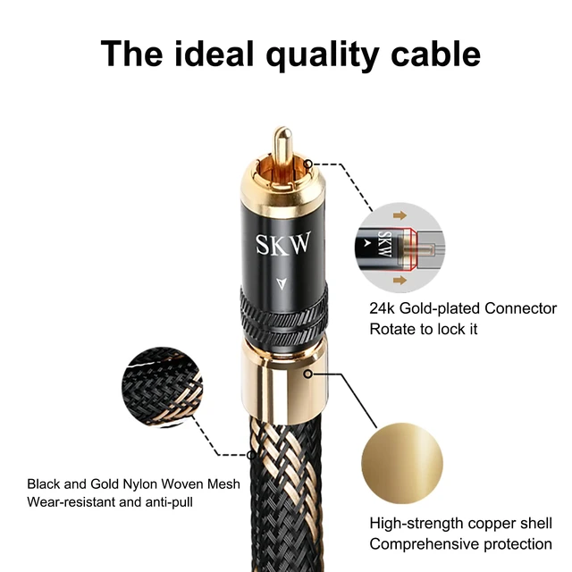 Alt view image 5 of 7 - Audiophile Series 9.8ft/3m Locking 2RCA Cable, Secure-Fit Connection Heavy-duty 10mm noise-damping jacket, 24K gold-plated locking plugs, low-loss signal path, high-end turntables and preamps