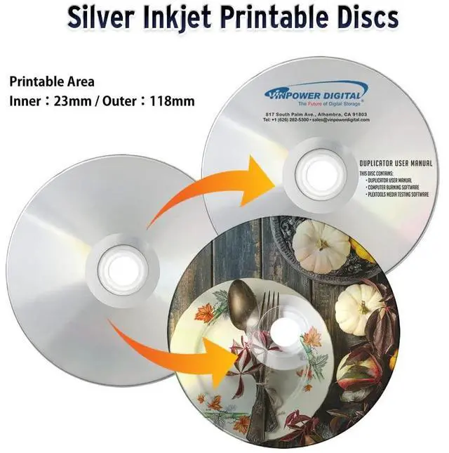 Alt view image 3 of 7 - CD-R 700MB 52X Silver Inkjet Hub Printable Recordable Media - 100pk Cake Box (FFP) 631-315-BX, 100 Discs
