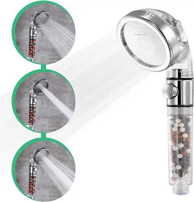 Main image of Original StoneStream Filtered Shower Head, Eco Power High Pressure Water Softener Showerhead with ON/OFF switch and Spa like Ionic beads for Dry Skin & Hair 3 Spray Settings