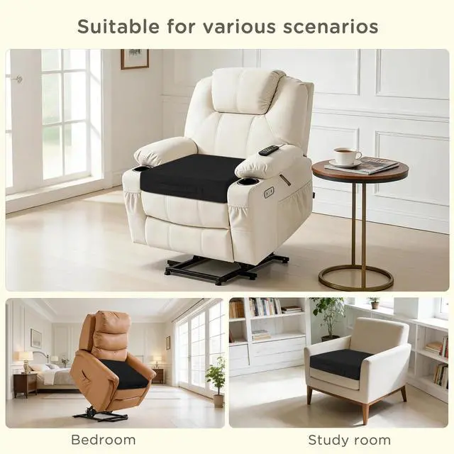 Alt view image 3 of 7 - Recliner Cushions for Elderly Square Chair Pads with Non-Slip Bottom for Couch Armchairs Booster Comfy 20"x20"x3.8" Recliner Cushion for Long Sitting with Washable Cover 1 Pack Black