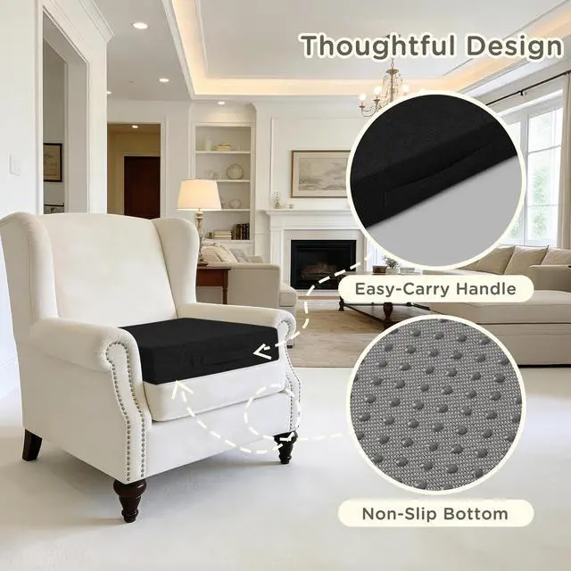 Alt view image 4 of 7 - Recliner Cushions for Elderly Square Chair Pads with Non-Slip Bottom for Couch Armchairs Booster Comfy 20"x20"x3.8" Recliner Cushion for Long Sitting with Washable Cover 1 Pack Black