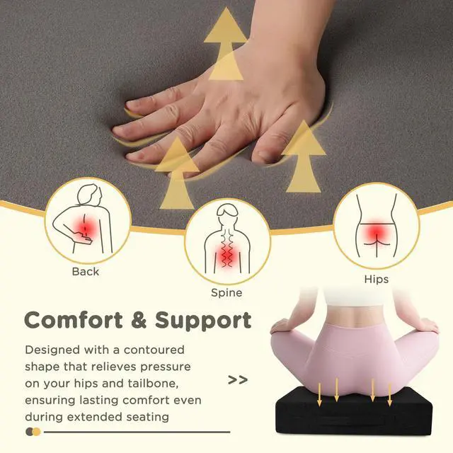 Alt view image 6 of 7 - Recliner Cushions for Elderly Square Chair Pads with Non-Slip Bottom for Couch Armchairs Booster Comfy 20"x20"x3.8" Recliner Cushion for Long Sitting with Washable Cover 1 Pack Black