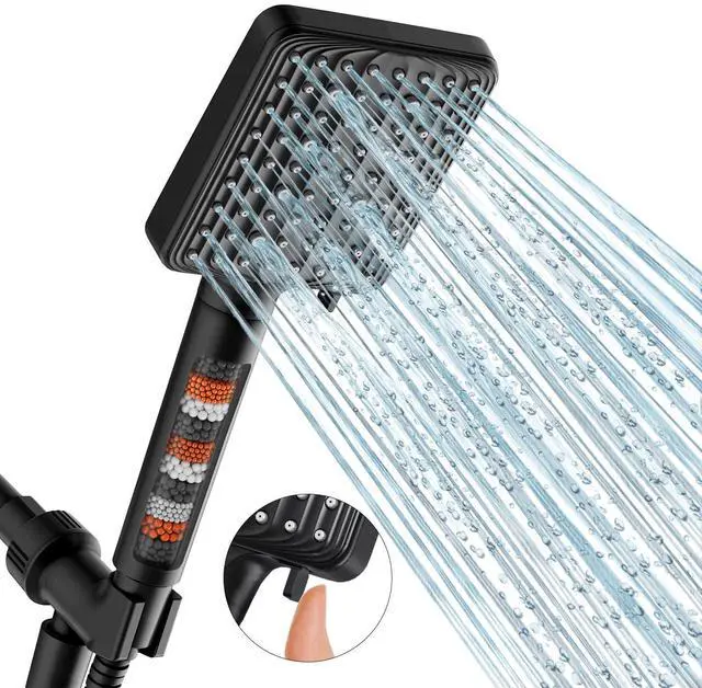 Main image of Filtered Shower Head Black - 6 Modes High Pressure Handheld Shower Head with Filter Mineral Beads, Detachable Handheld Showerhead Set with Stainless Steel Hose and Shower Arm Bracket