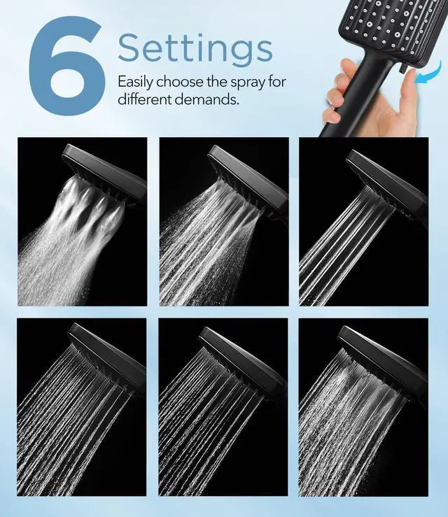 Alt view image 4 of 6 - Filtered Shower Head Black - 6 Modes High Pressure Handheld Shower Head with Filter Mineral Beads, Detachable Handheld Showerhead Set with Stainless Steel Hose and Shower Arm Bracket