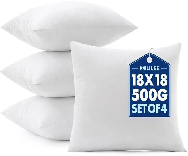 Main image of Pillows Inserts, Pack of 4 18x18 Inch 100% Virgin Microfiber Filling Throw Pillows for Bed Couch Sofa