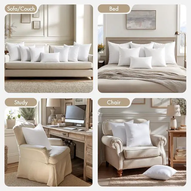 Alt view image 5 of 6 - Pillows Inserts, Pack of 4 18x18 Inch 100% Virgin Microfiber Filling Throw Pillows for Bed Couch Sofa