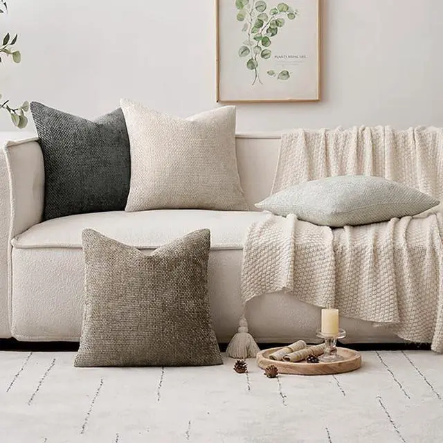 Alt view image 5 of 7 - Pack of 4 Couch Throw Pillow Covers 18x18 Inch Neutral Soft Decorative Chenille Pillow Covers Farmhouse Boho Cushion Covers for Mid Century Modern Spring Home Decor Sofa Bedroom Living Room